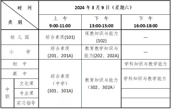 教師資格證考試時間